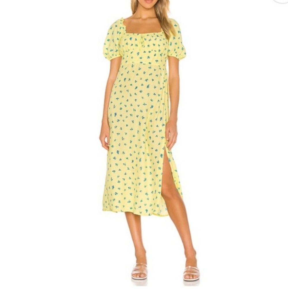 Faithfull the Brand - Bette Midi Dress in Luda Floral Print, Lemon Yellow